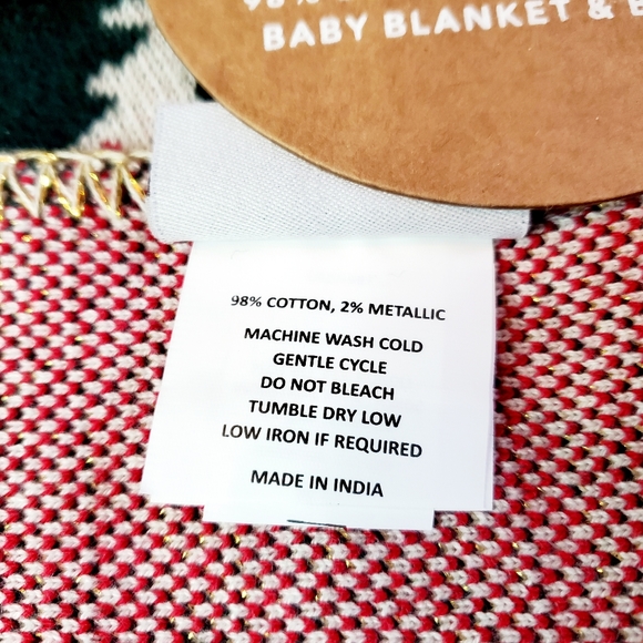 Handmade In India Christmas Green & White Knit Baby Toddler Blanket & Bib Set - Picture 8 of 11